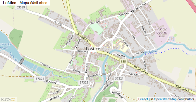 Loštice - mapa části obce