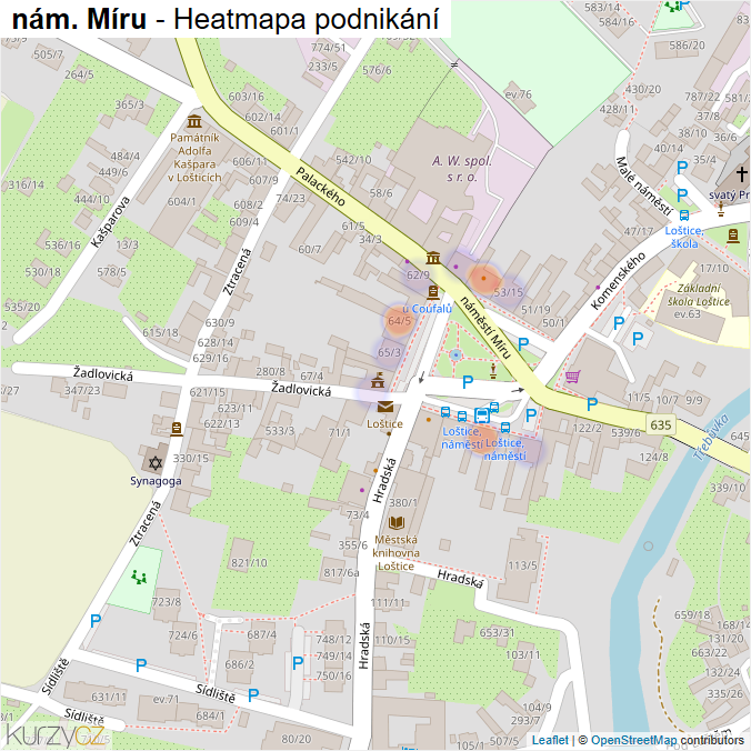 Mapa nám. Míru - Firmy v ulici.