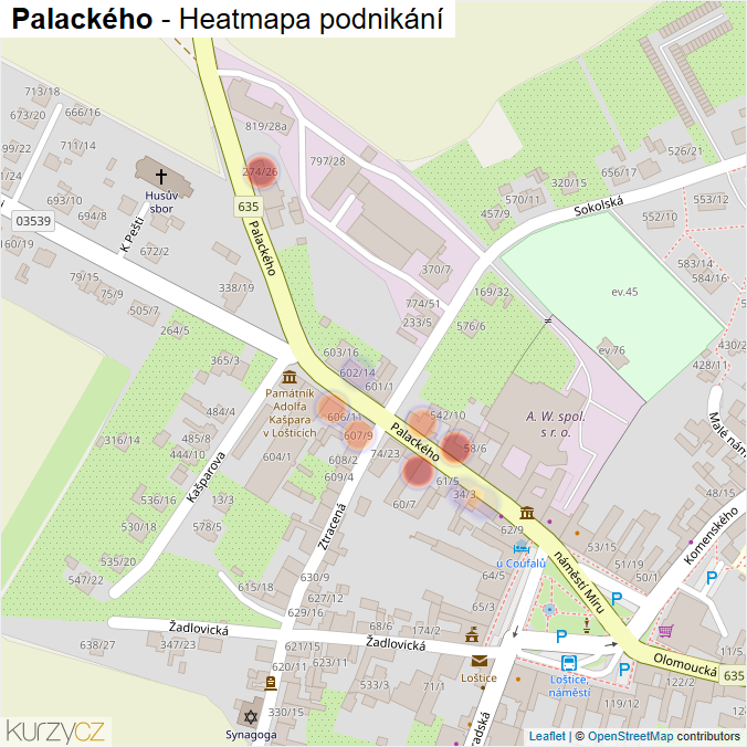 Mapa Palackého - Firmy v ulici.