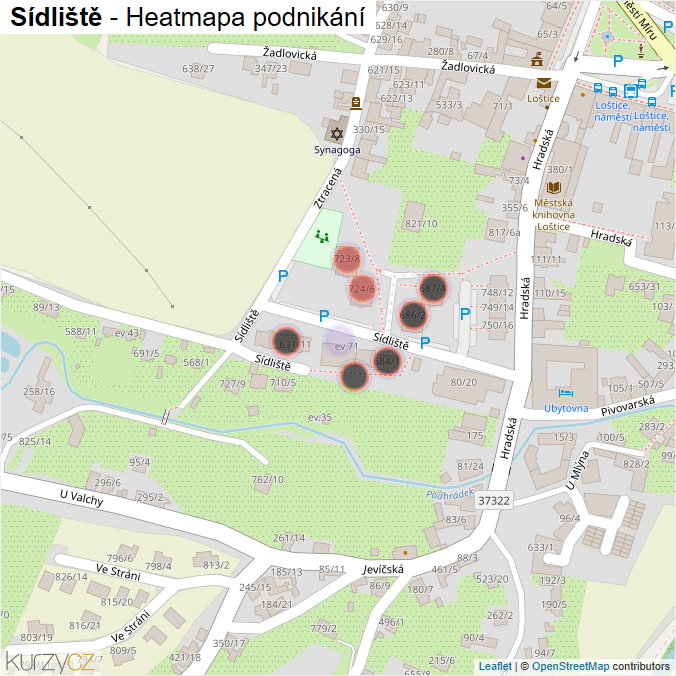 Mapa Sídliště - Firmy v ulici.