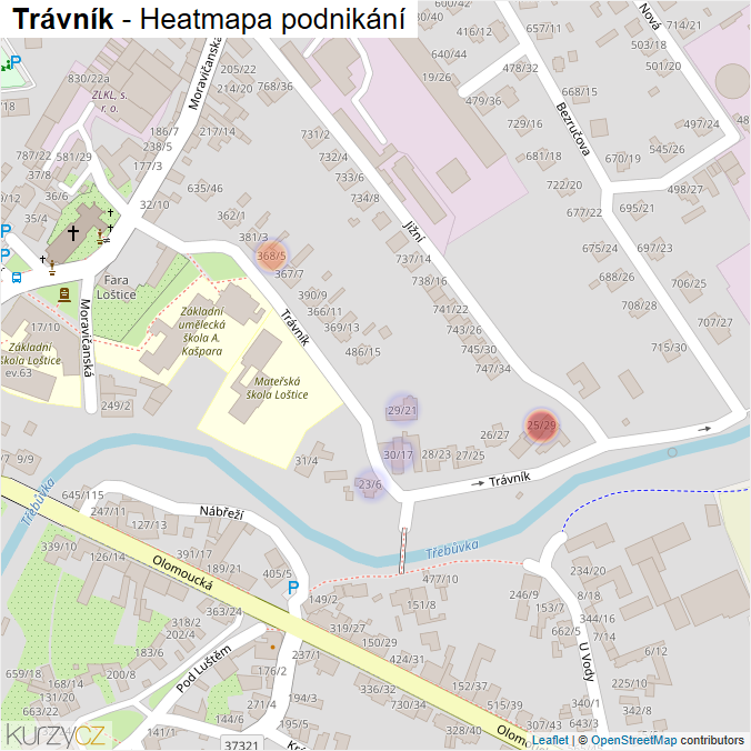Mapa Trávník - Firmy v ulici.