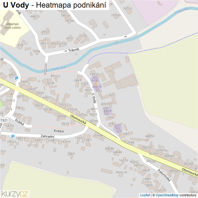 Mapa U Vody - Firmy v ulici.