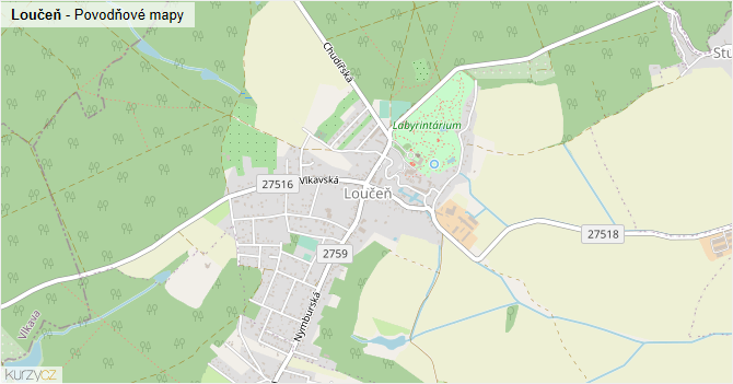 Loučeň - záplavové mapy stoleté vody