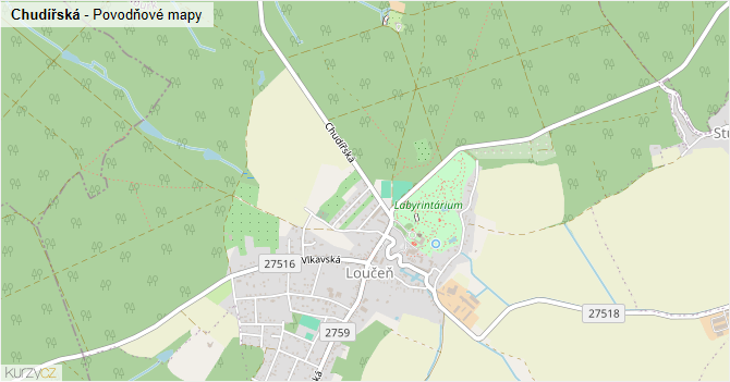 Chudířská - záplavové mapy stoleté vody