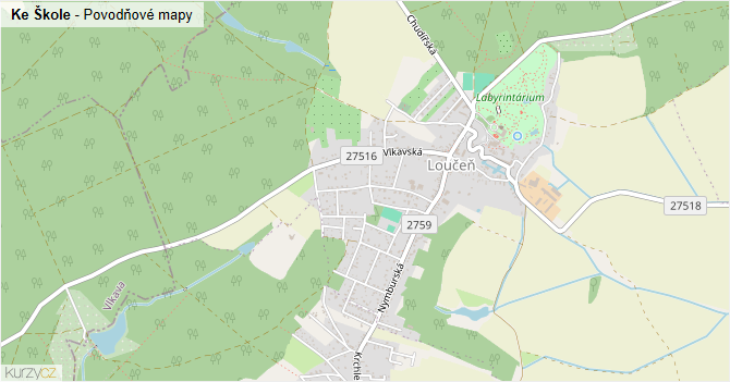 Ke Škole - záplavové mapy stoleté vody