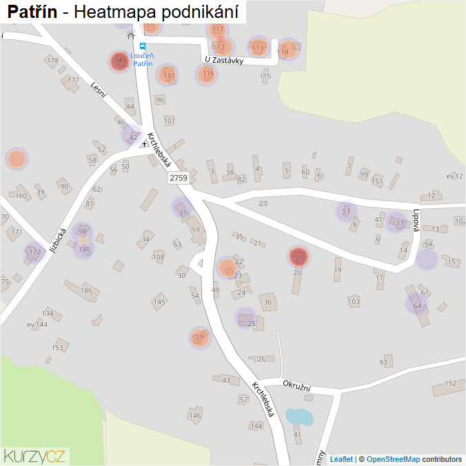 Mapa Patřín - Firmy v části obce.