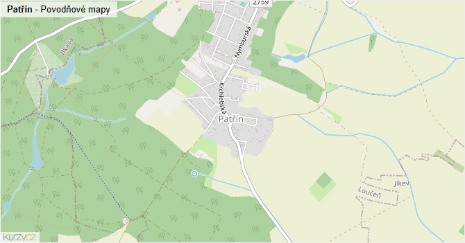 Patřín - záplavové mapy stoleté vody