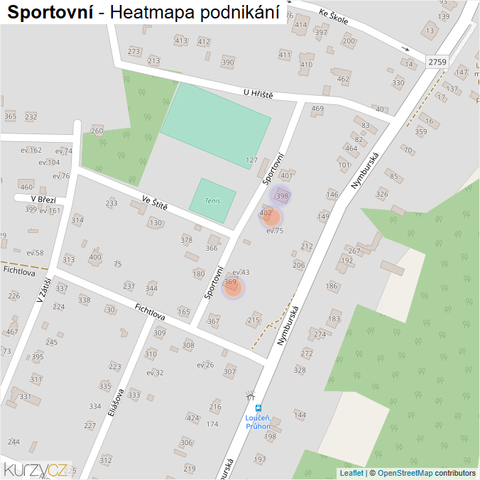 Mapa Sportovní - Firmy v ulici.
