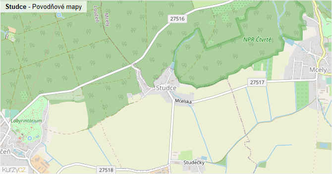 Studce - záplavové mapy stoleté vody