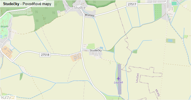 Studečky - záplavové mapy stoleté vody