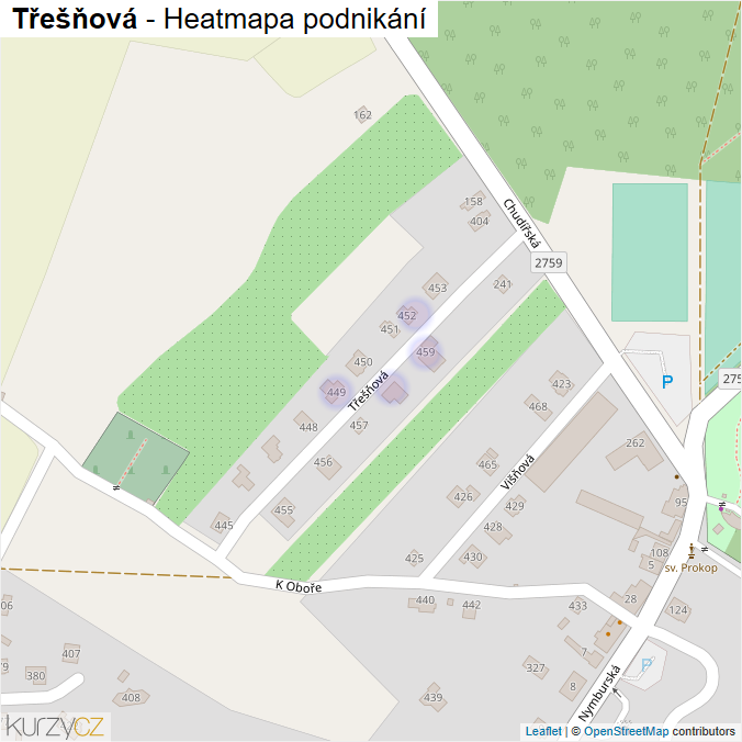 Mapa Třešňová - Firmy v ulici.