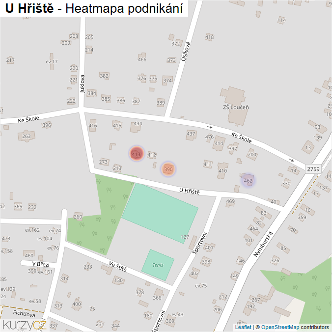 Mapa U Hřiště - Firmy v ulici.
