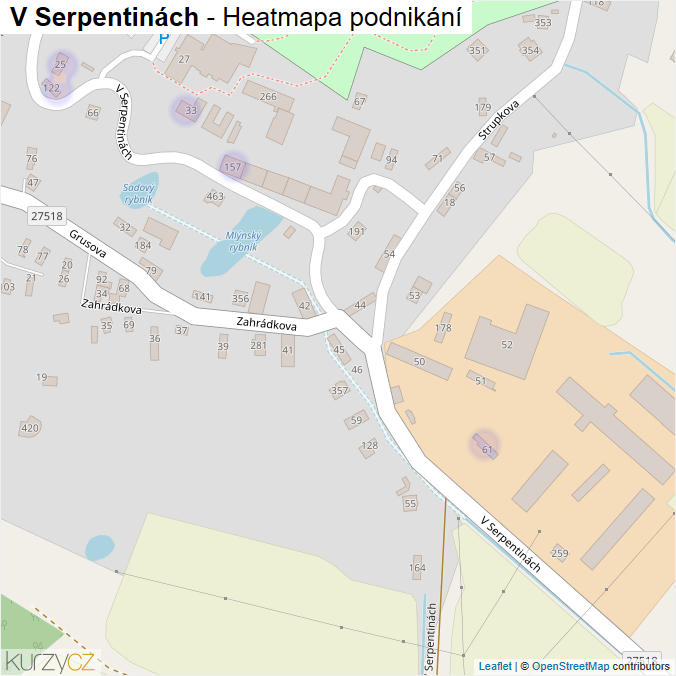 Mapa V Serpentinách - Firmy v ulici.