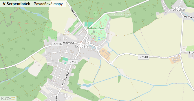 V Serpentinách - záplavové mapy stoleté vody