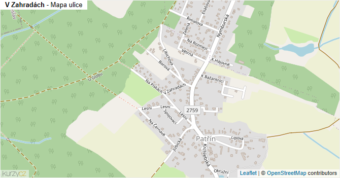 V Zahradách - mapa ulice