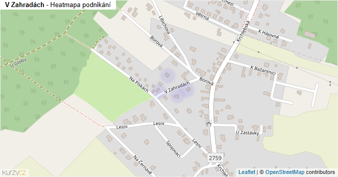 V Zahradách - mapa podnikání