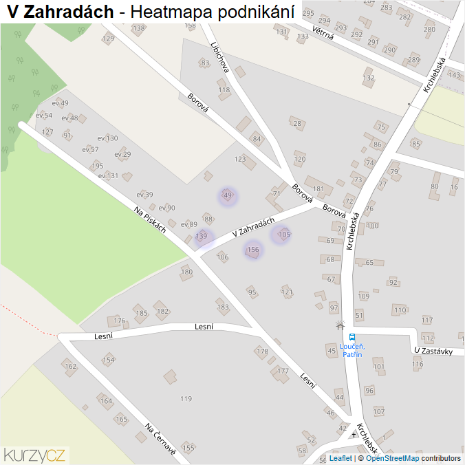 Mapa V Zahradách - Firmy v ulici.