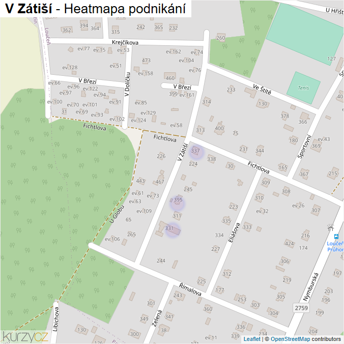 Mapa V Zátiší - Firmy v ulici.