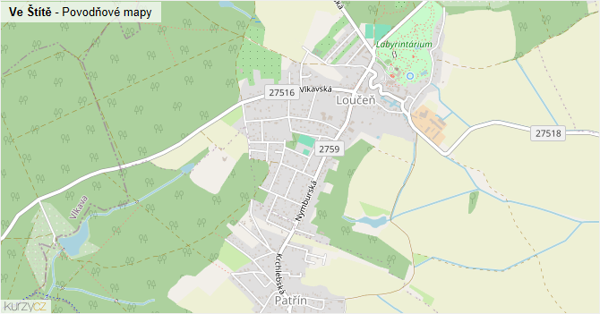 Ve Štítě - záplavové mapy stoleté vody