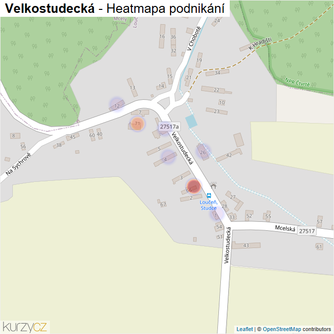 Mapa Velkostudecká - Firmy v ulici.