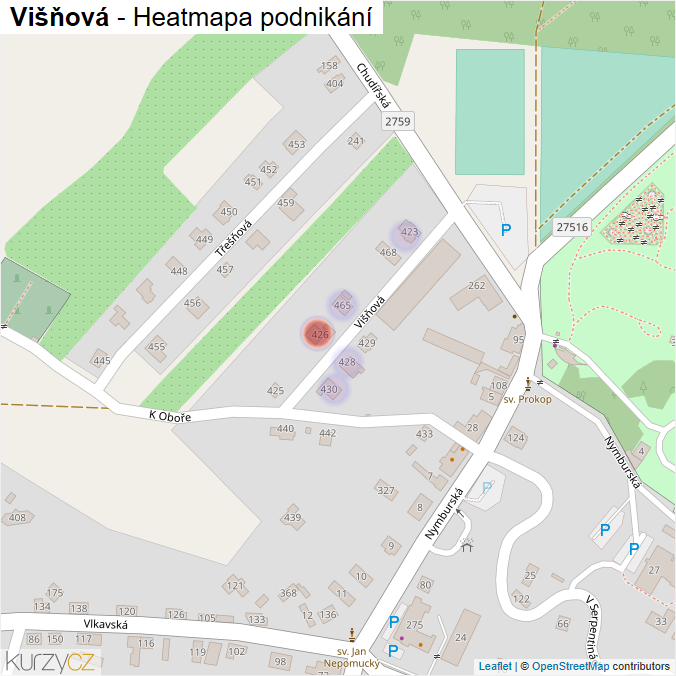 Mapa Višňová - Firmy v ulici.