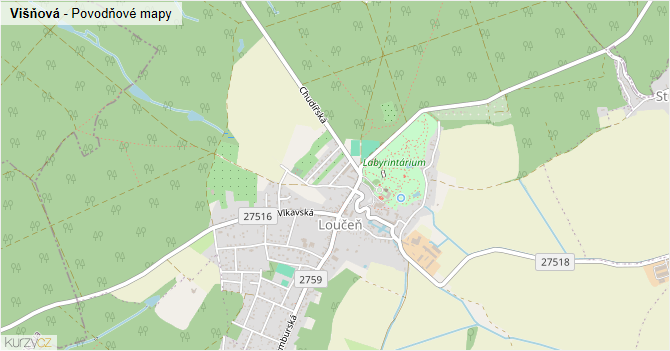 Višňová - záplavové mapy stoleté vody