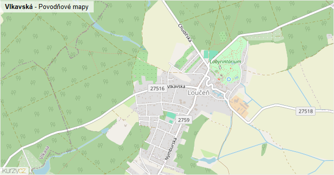 Vlkavská - záplavové mapy stoleté vody
