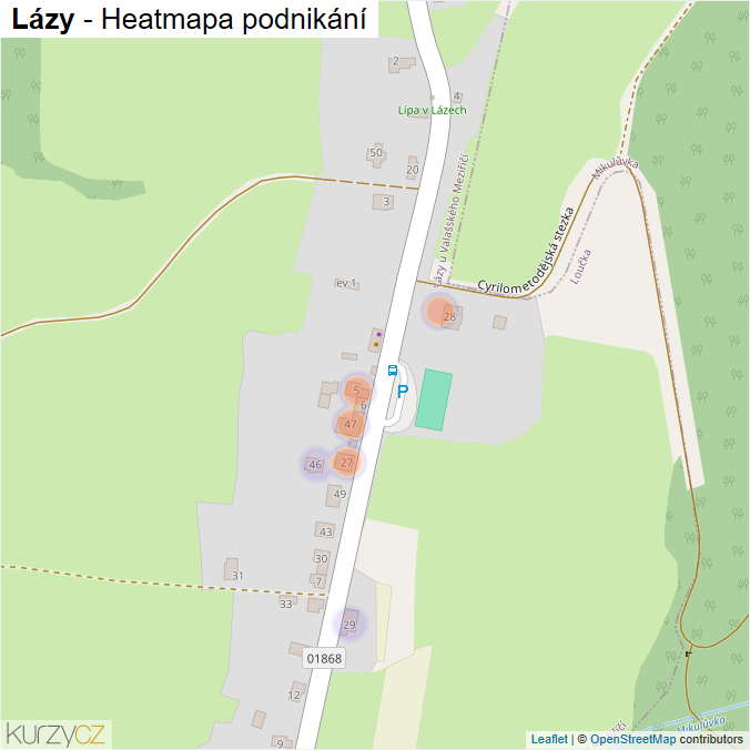 Mapa Lázy - Firmy v části obce.