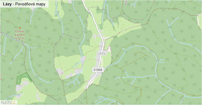 Lázy - záplavové mapy stoleté vody