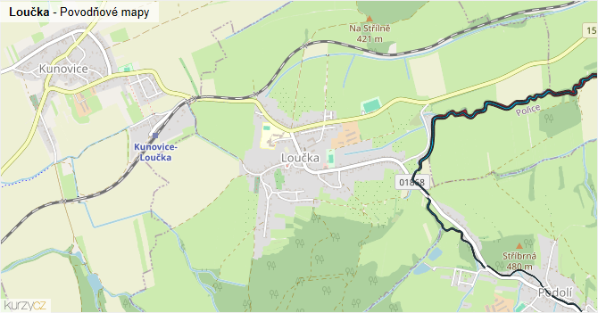 Loučka - záplavové mapy stoleté vody