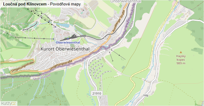 Loučná pod Klínovcem - záplavové mapy stoleté vody