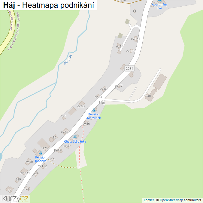 Mapa Háj - Firmy v části obce.