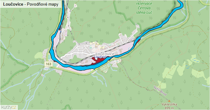 Loučovice - záplavové mapy stoleté vody