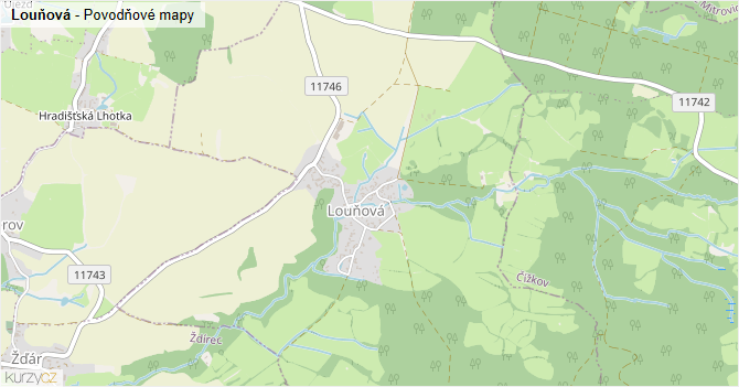 Louňová - záplavové mapy stoleté vody