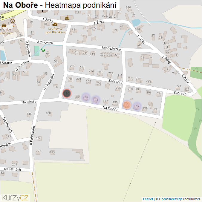 Mapa Na Oboře - Firmy v ulici.