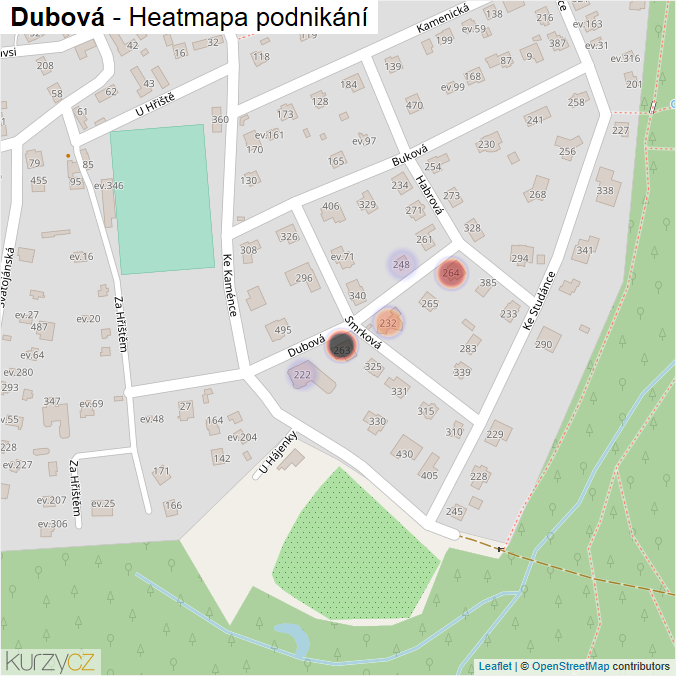 Mapa Dubová - Firmy v ulici.