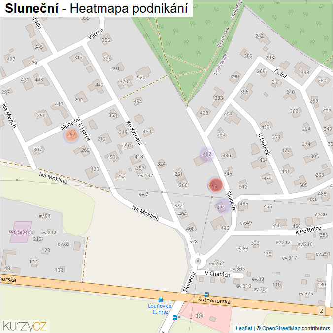 Mapa Sluneční - Firmy v ulici.