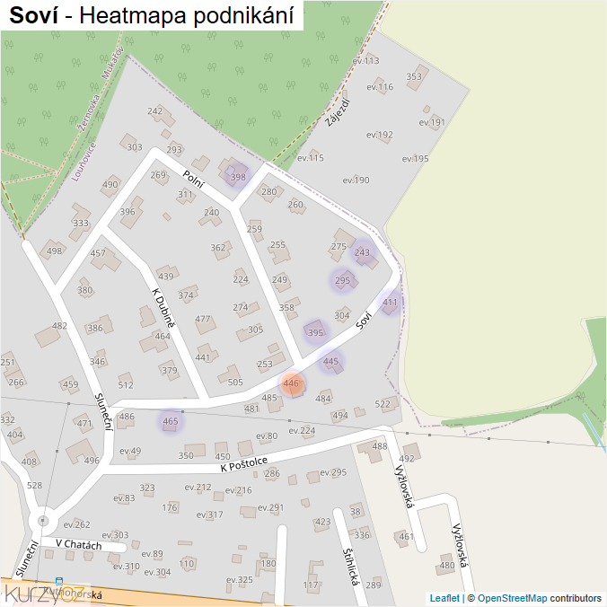 Mapa Soví - Firmy v ulici.