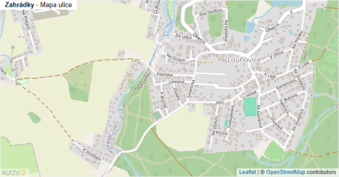 Zahrádky - mapa ulice