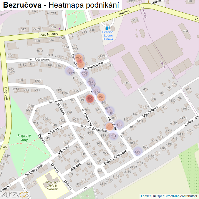 Mapa Bezručova - Firmy v ulici.