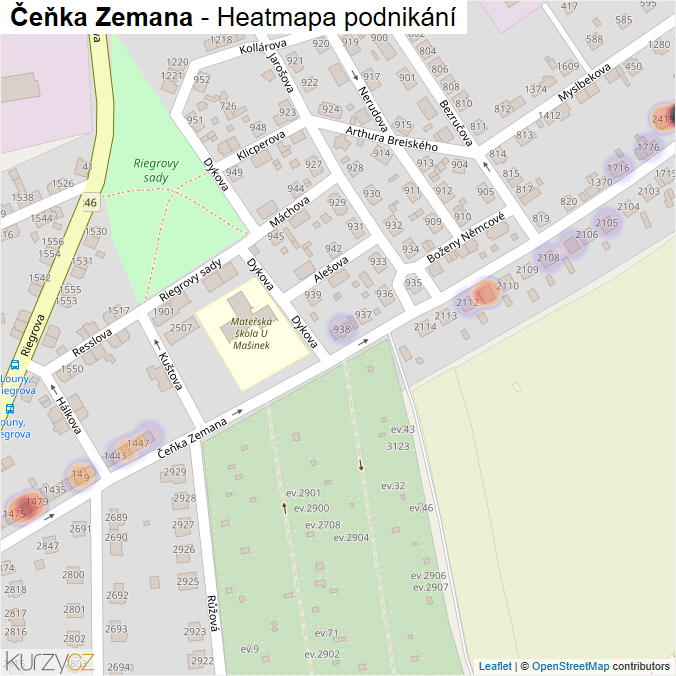 Mapa Čeňka Zemana - Firmy v ulici.
