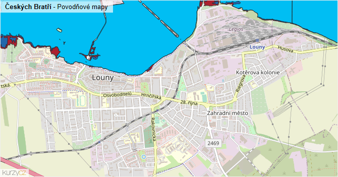 Českých Bratří - záplavové mapy stoleté vody
