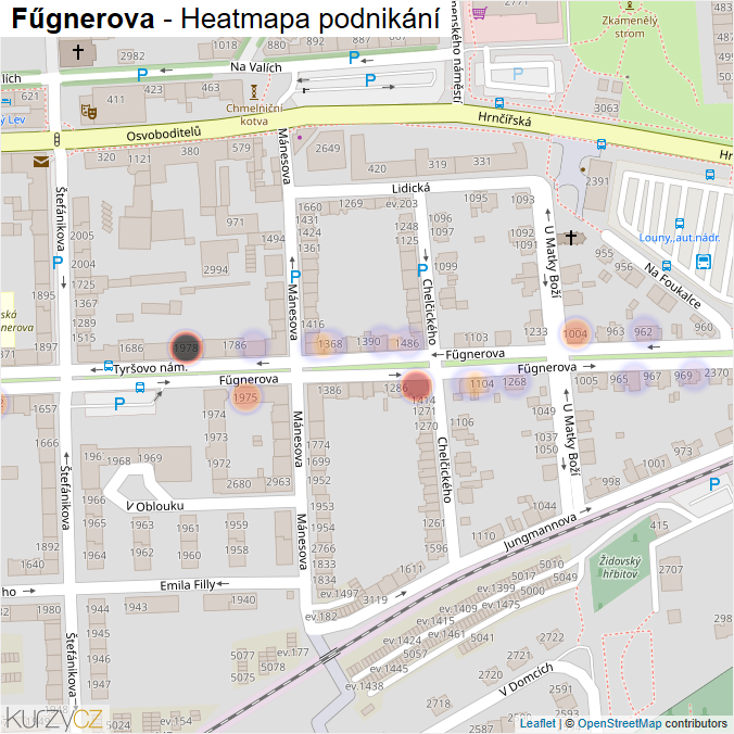 Mapa Fűgnerova - Firmy v ulici.