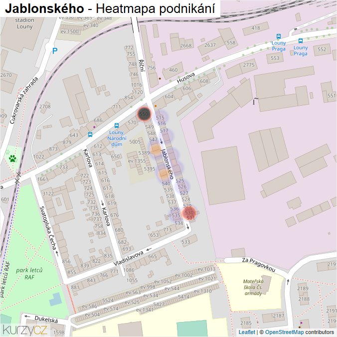 Mapa Jablonského - Firmy v ulici.