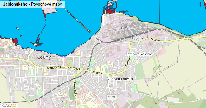 Jablonského - záplavové mapy stoleté vody