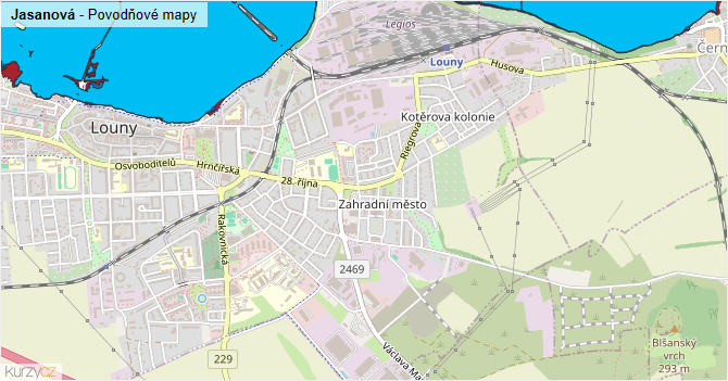 Jasanová - záplavové mapy stoleté vody