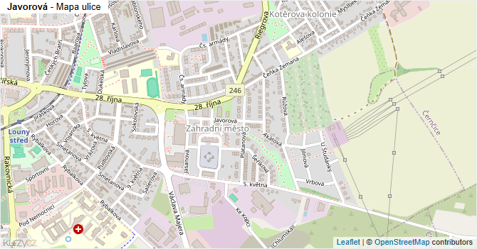 Javorová - mapa ulice