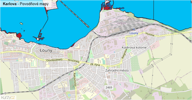 Karlova - záplavové mapy stoleté vody