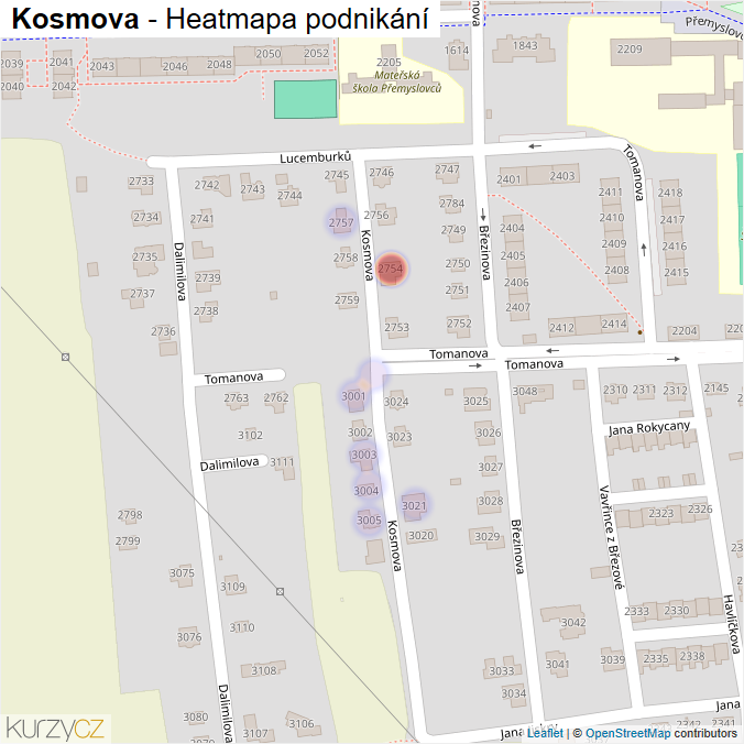 Mapa Kosmova - Firmy v ulici.