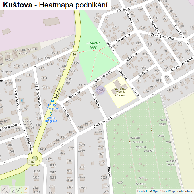 Mapa Kuštova - Firmy v ulici.